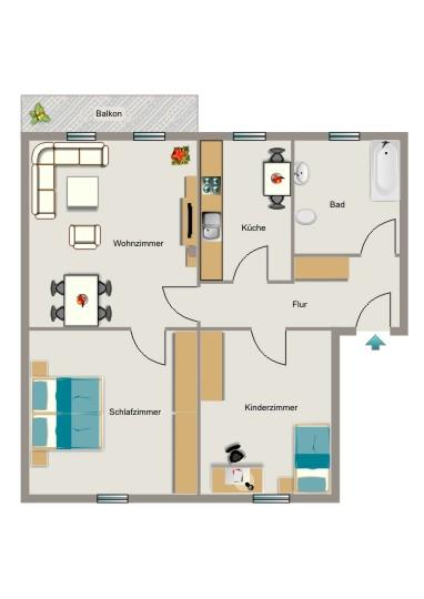 Etagenwohnung Bottrop Batenbrock - 3.5 Zimmer, 60 m&sup2;, 509&euro; | Angebot:26634617