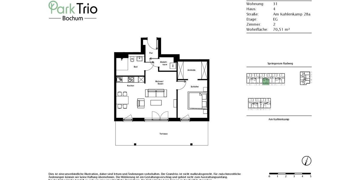 Erdgeschoßwohnung Bochum Bochum-Südwest - 2 Zimmer, 71 m&sup2;, 995&euro; | Angebot:26349662