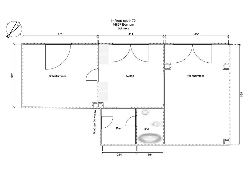Erdgeschoßwohnung Bochum Bochum-Mitte - 2.5 Zimmer, 70 m&sup2;, 590&euro; | Angebot:26339141
