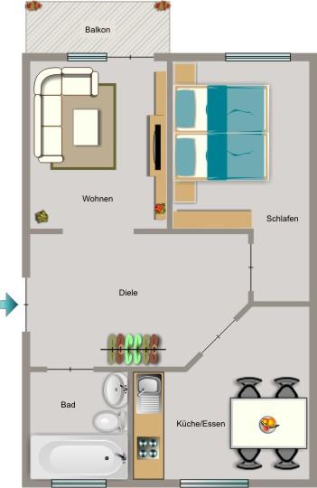 Erdgeschoßwohnung Recklinghausen Hillerheide - 2.5 Zimmer, 56 m&sup2;, 419&euro; | Angebot:26227959
