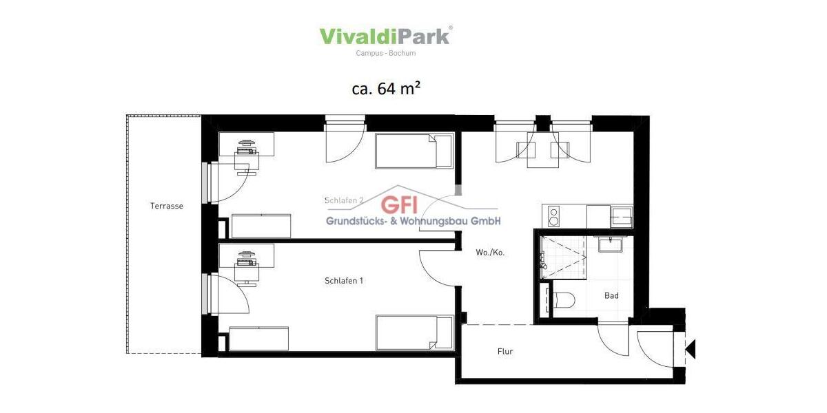 Etagenwohnung Bochum Laer - 1 Zimmer, 27 m&sup2;, 490&euro; | Angebot:23509182