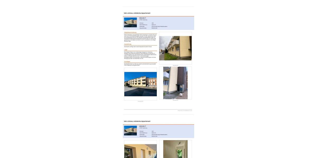 Etagenwohnung Duisburg Duisburg-Mitte - 1 Zimmer, 39 m&sup2;, 595&euro; | Angebot:26300600