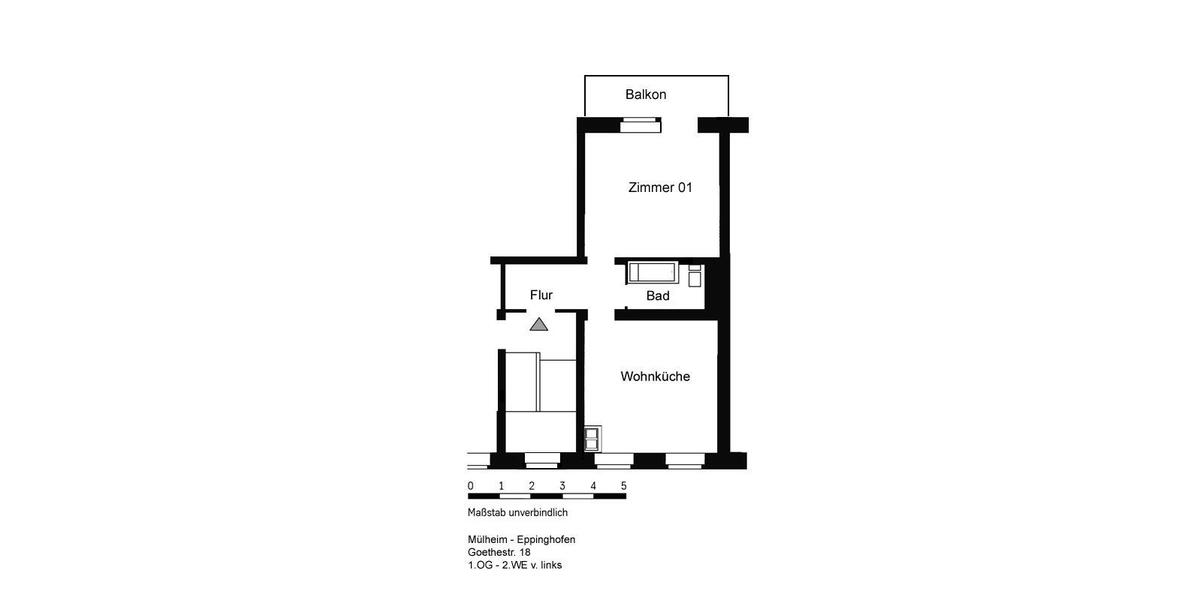 Etagenwohnung Mülheim an der Ruhr - 1 Zimmer, 44 m&sup2;, 474&euro; | Angebot:26358548