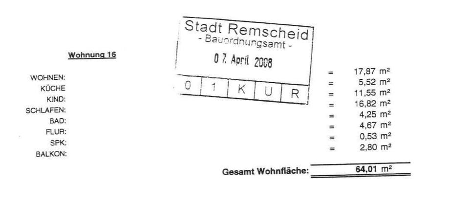Etagenwohnung Remscheid - 3 Zimmer, 64 m&sup2;, 149.000&euro; | Angebot:26406440