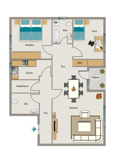 Dachgeschoßwohnung Recklinghausen Grullbad - 3.5 Zimmer, 82 m&sup2;, 443&euro; | Angebot:25301608