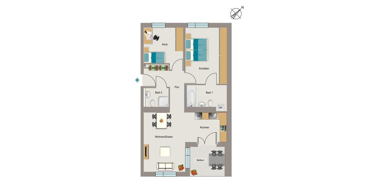 Etagenwohnung Essen Frillendorf - 3 Zimmer, 77 m&sup2;, 919&euro; | Angebot:26228002
