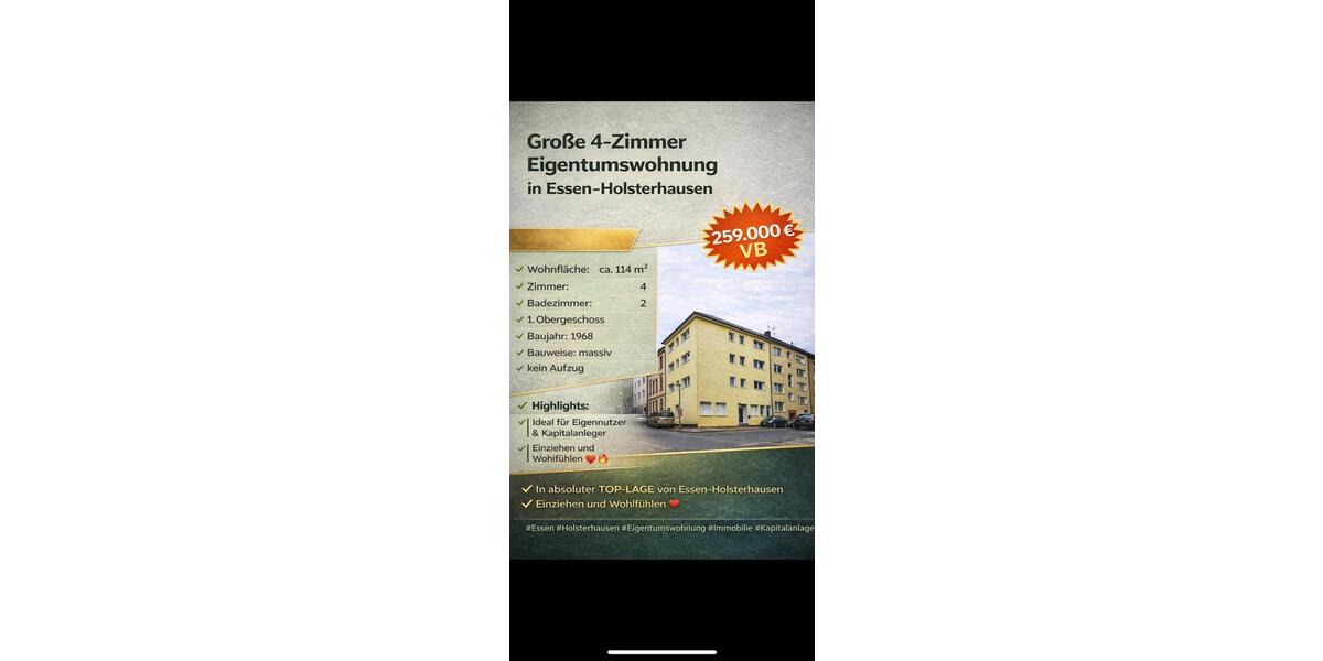 Etagenwohnung Essen Stadtbezirk III - 4 Zimmer, 114 m&sup2;, 255.000&euro; | Angebot:25948313