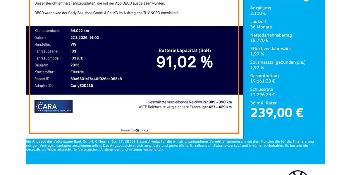 VW ID.3 54.022 km 20.663 &euro; Dortmund 44379
