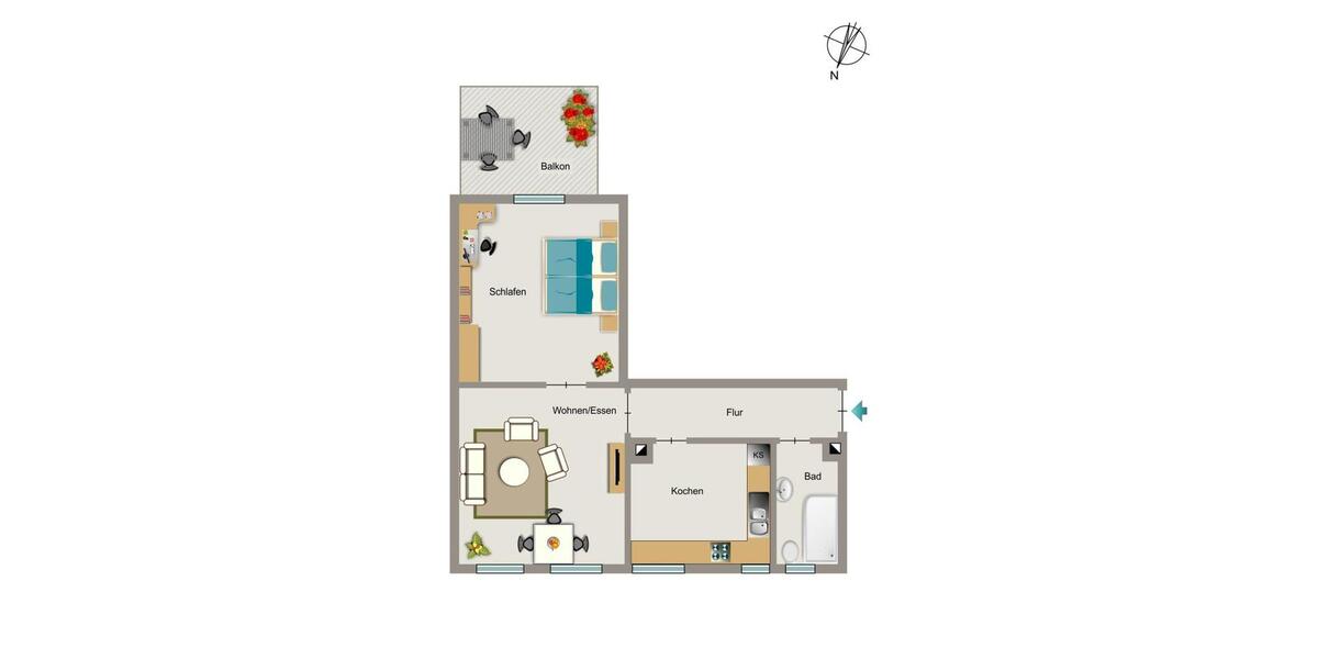Erdgeschoßwohnung Essen Stadtbezirk V - 2.5 Zimmer, 49 m&sup2;, 486&euro; | Angebot:26361651