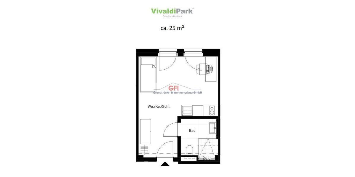 Etagenwohnung Bochum Laer - 2 Zimmer, 62 m&sup2;, 1.090&euro; | Angebot:23597814