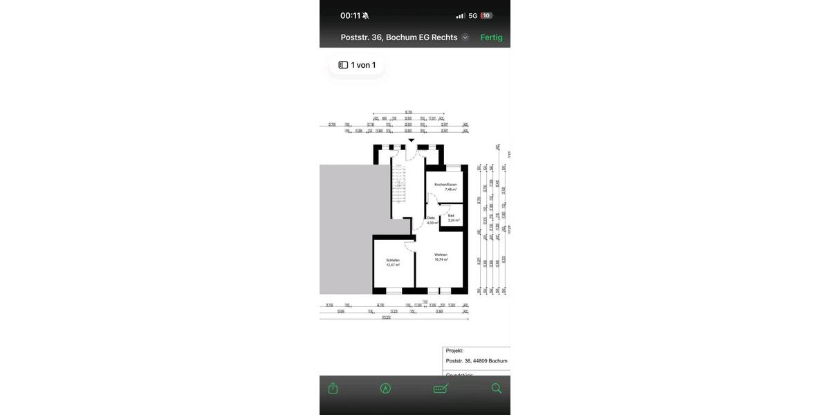 Erdgeschoßwohnung Bochum Bochum-Mitte - 1 Zimmer, 43 m&sup2;, 75.000&euro; | Angebot:26170638